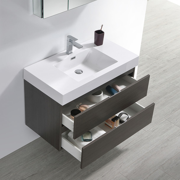 Fresca Valencia 36" Gray Oak Wall Hung Modern Bathroom Vanity W/ Medicine Cabinet - FVN8336GO