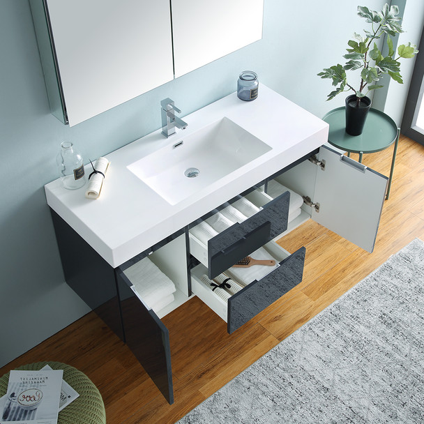 Fresca Valencia 48" Dark Slate Gray Wall Hung Modern Bathroom Vanity W/ Medicine Cabinet - FVN8348GG