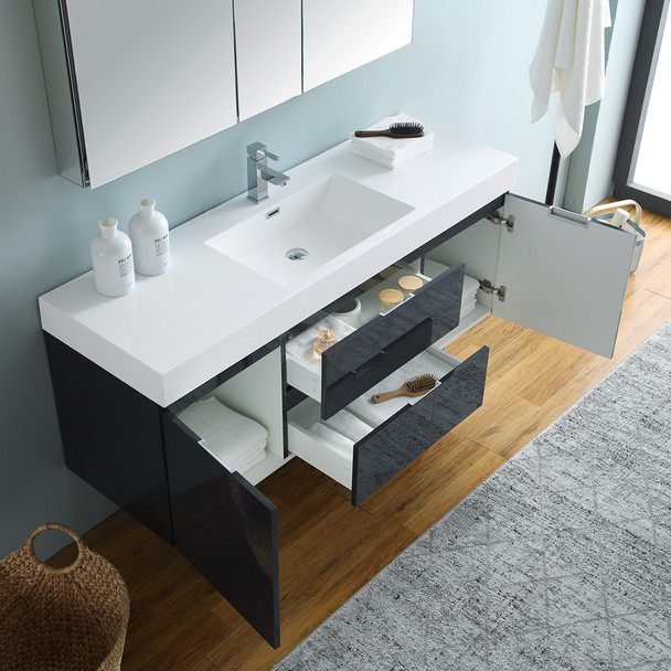 Fresca Valencia 60" Dark Slate Gray Wall Hung Modern Bathroom Vanity W/ Medicine Cabinet - FVN8360GG