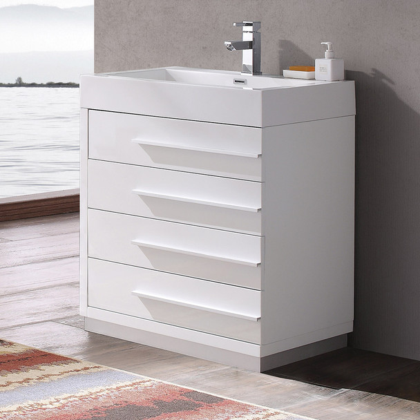 Fresca Livello 30" White Modern Bathroom Cabinet W/ Integrated Sink - FCB8030WH-I