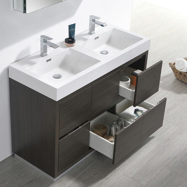 Fresca Valencia 48" Gray Oak Free Standing Double Sink Modern Bathroom Vanity W/ Medicine Cabinet - FVN8448GO-D