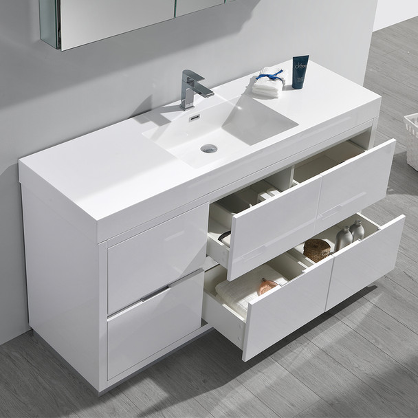 Fresca Valencia 60" Glossy White Free Standing Modern Bathroom Vanity W/ Medicine Cabinet - FVN8460WH