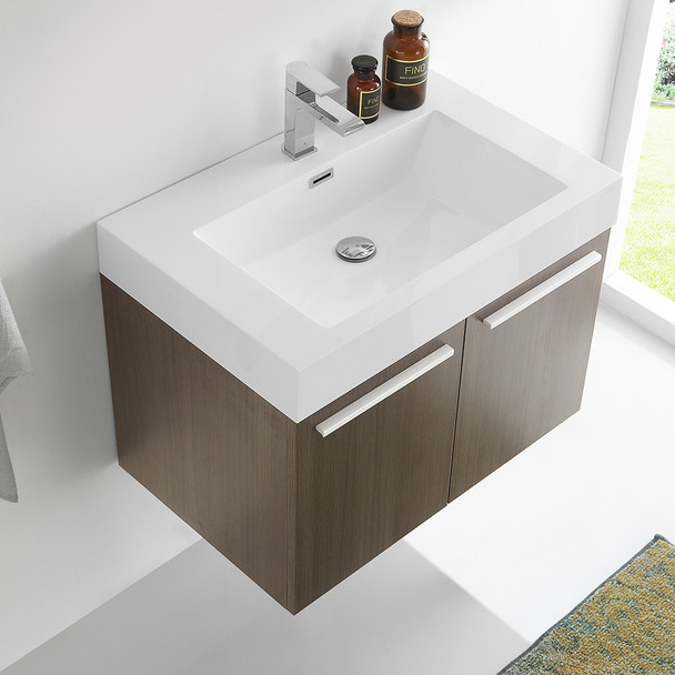 Fresca Vista 30" Gray Oak Wall Hung Modern Bathroom Cabinet W/ Integrated Sink - FCB8089GO-I