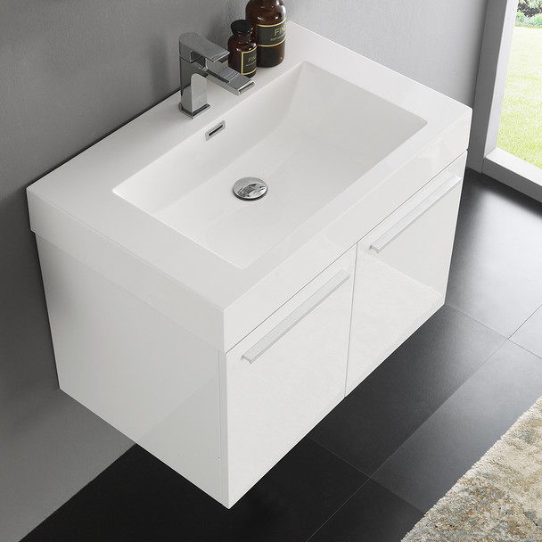 Fresca Vista 30" White Wall Hung Modern Bathroom Cabinet W/ Integrated Sink - FCB8089WH-I