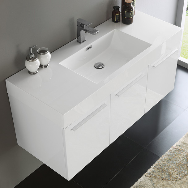 Fresca Vista 48" White Wall Hung Modern Bathroom Cabinet W/ Integrated Sink - FCB8092WH-I