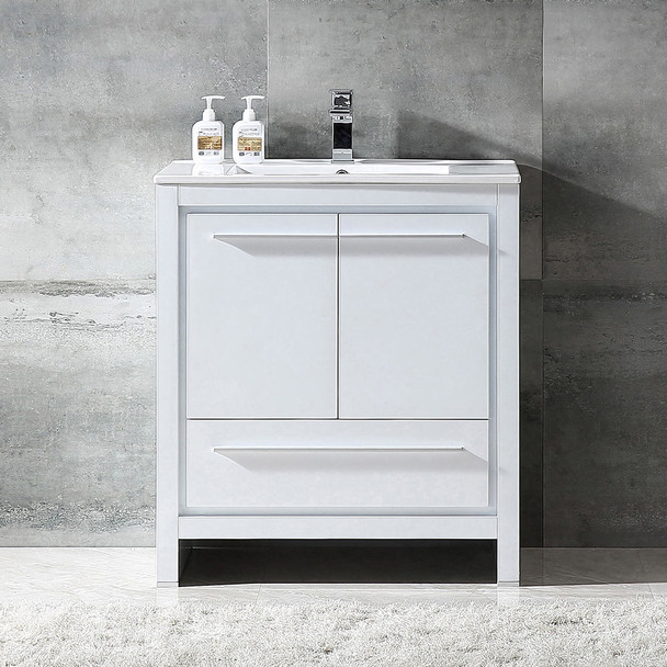 Fresca Allier 30" White Modern Bathroom Cabinet W/ Sink - FCB8130WH-I