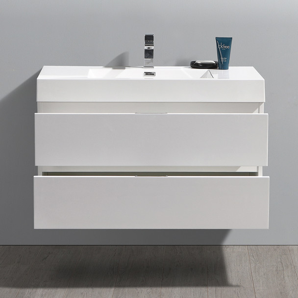 Fresca Valencia 40" Glossy White Wall Hung Modern Bathroom Vanity - FCB8342WH-I