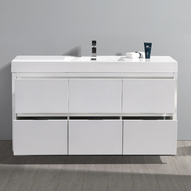 Fresca Valencia 60" Glossy White Free Standing Modern Bathroom Vanity - FCB8460WH-I