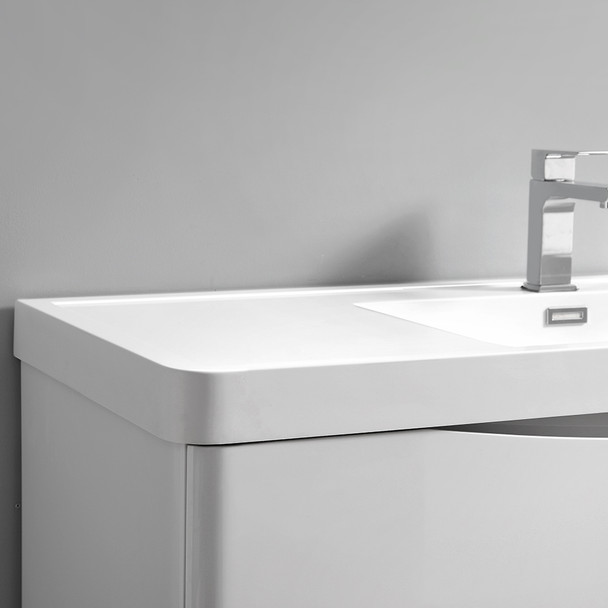 Fresca Tuscany 24" Glossy White Wall Hung Modern Bathroom Cabinet W/ Integrated Sink - FCB9024WH-I