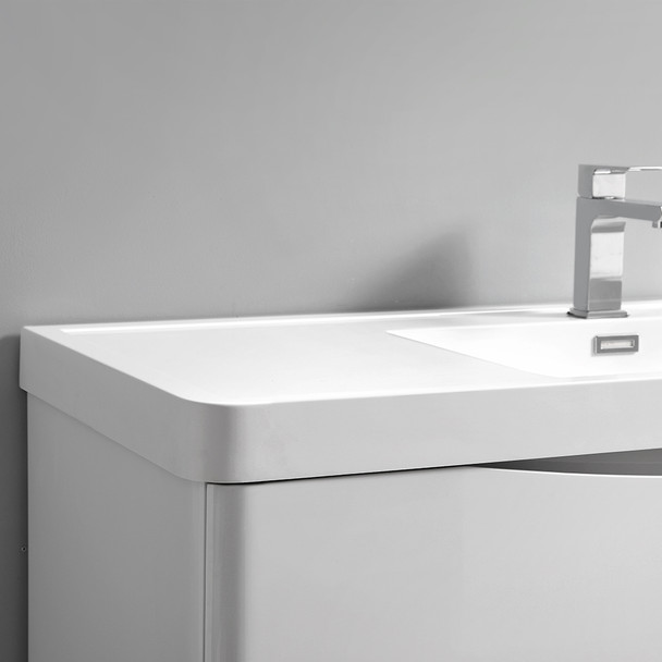 Fresca Tuscany 48" Glossy White Wall Hung Modern Bathroom Cabinet W/ Integrated Sink - FCB9048WH-I