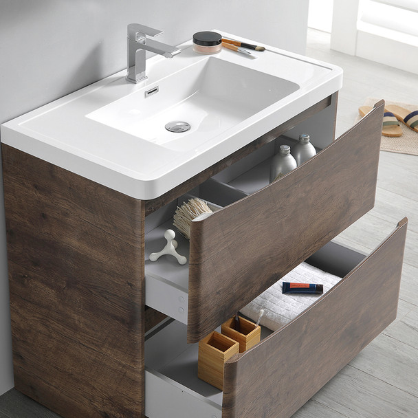 Fresca Tuscany 36" Rosewood Free Standing Modern Bathroom Cabinet W/ Integrated Sink - FCB9136RW-I