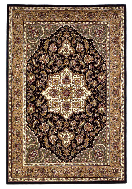 KAS Rugs Cambridge 7327 Black/beige Kashan Medallion Machine-made Area Rugs