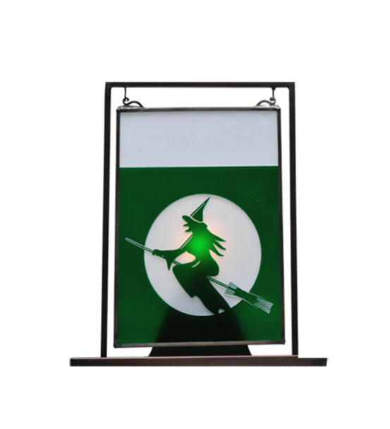 Meyda 6"w X 9"h Witch On Broom Etched Lighted Mini Tabletop Window - 106244