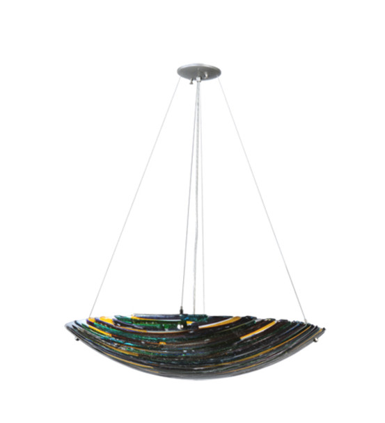 Meyda 30"w Penna Di Pavone Fused Glass Inverted Pendant - 108069