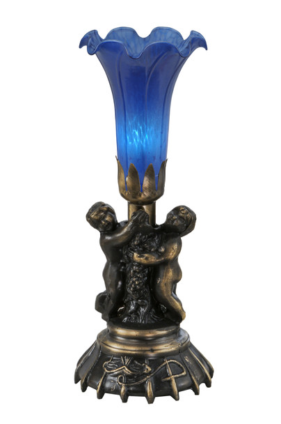Meyda 12"high Blue Cherub Pond Lily Mini Lamp - 11533
