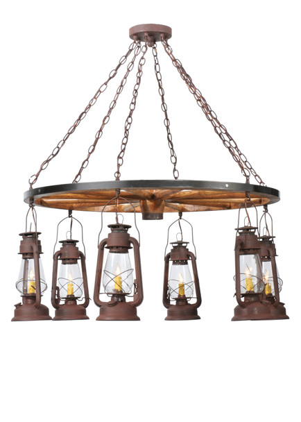 Meyda 40"w Miner's Lantern 6 Lt Wagon Wheel Chandelier - 117204