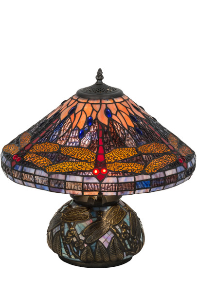 Meyda 16" High Tiffany Hanginghead Dragonfly Cone Table Lamp - 118749