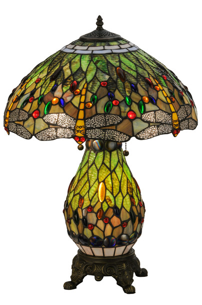 Meyda 25"h Tiffany Hanginghead Dragonfly Lighted Base Table Lamp - 118845