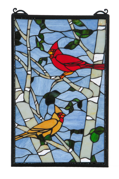 Meyda 13"w X 10"h Cardinals Morning Stained Glass Window - 119436