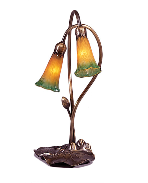 Meyda 16"h Amber/green Pond Lily 2 Lt Accent Lamp - 12939