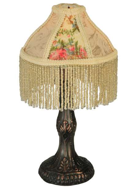 Meyda 10"h Fabric & Fringe Roses Mini Lamp - 131721