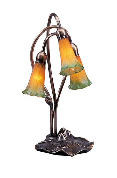 Meyda 16"h Amber/green Pond Lily 3 Lt Accent Lamp - 13595