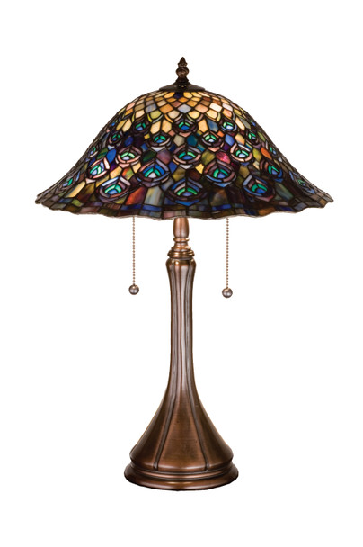 Meyda 22"h Tiffany Peacock Feather Table Lamp - 14574
