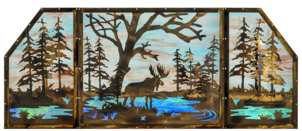 Meyda 72"w X 30"h Moose At Lake 3 Panel Stained Glass Window - 147850