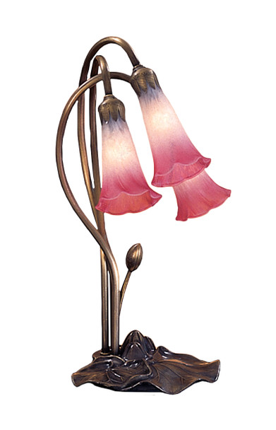 Meyda 16"h Pink/white Pond Lily 3 Lt Accent Lamp - 14813