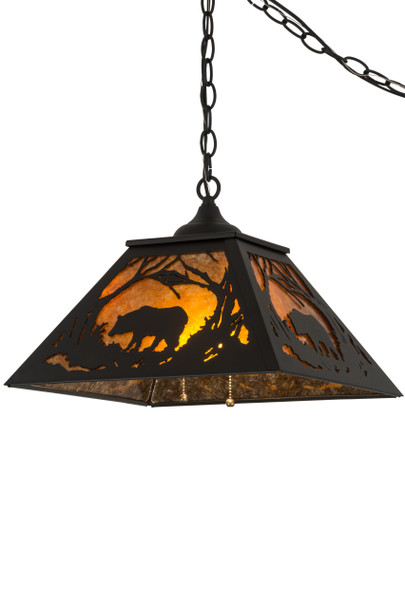 Meyda 16"sq Bear At Dawn Pendant - 185546