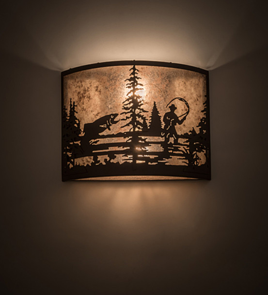 Meyda 16"w Fly Fishing Creek Wall Sconce - 185798