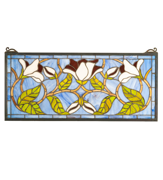 Meyda 25" Wide X 11" High Magnolia Stained Glass Window - 204638