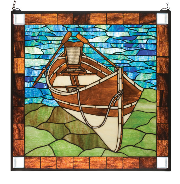 Meyda 26"w X 26"h Beached Guideboat Stained Glass Window - 21440