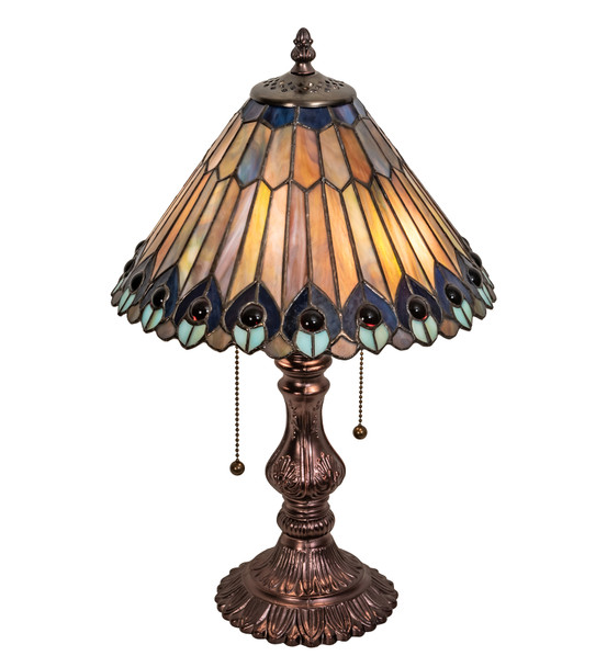 Meyda 19" High Tiffany Jeweled Peacock Accent Lamp - 217002