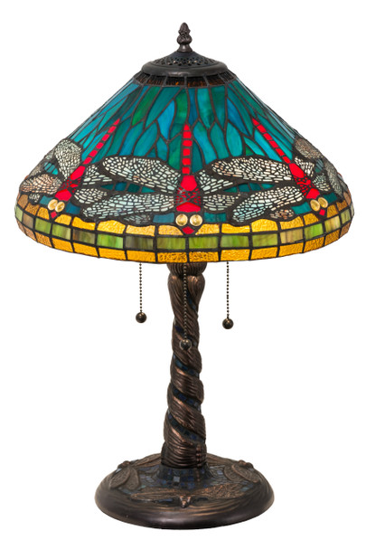 Meyda 21"h Tiffany Dragonfly W/ Twisted Fly Mosaic Base Table Lamp - 26682