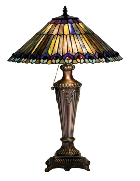 Meyda 23"h Tiffany Jeweled Peacock Table Lamp.602 - 27563