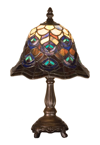Meyda 13.5"h Tiffany Peacock Feather Mini Lamp - 30317