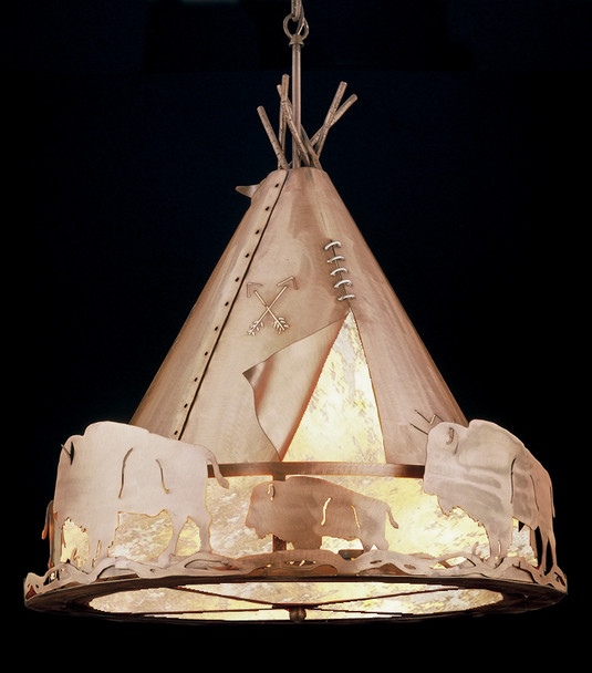 Meyda 24"w Teepee W/ Buffalo Pendant - 32120