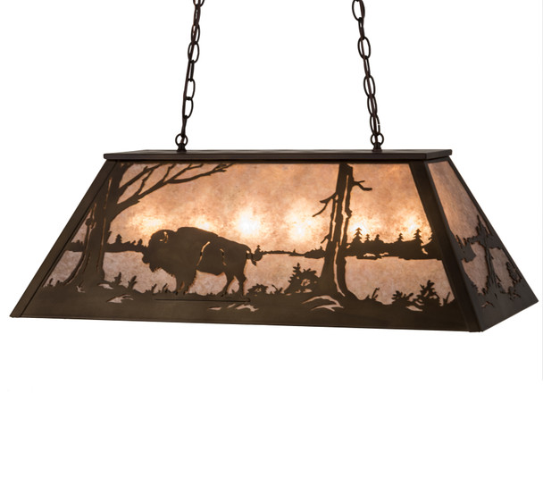 Meyda 33"l Buffalo At Lake Oblong Pendant - 32636