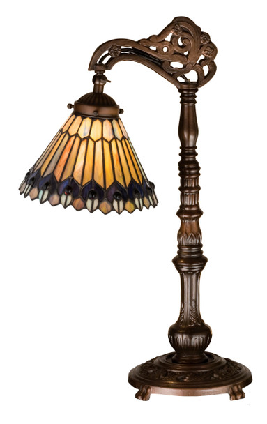 Meyda 19"h Tiffany Jeweled Peacock Bridge Arm Desk Lamp - 32738