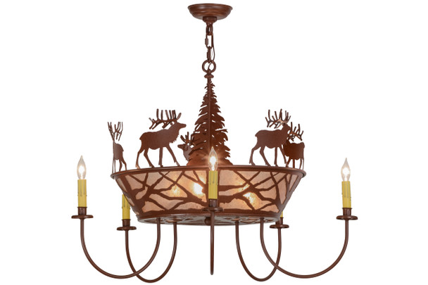 Meyda 35"w Elk On The Loose 5 Arm Chandelier - 50040
