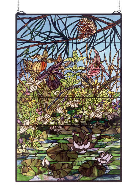 Meyda 30"w X 48"h Woodland Lilypond Stained Glass Window - 50563