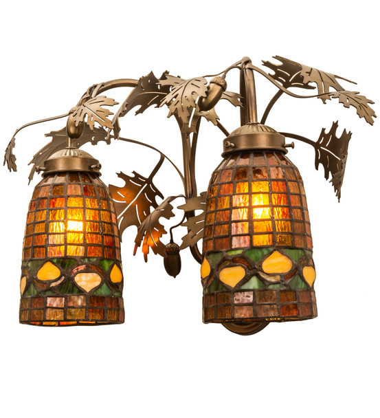 Meyda 18" Wide Tiffany Acorn 2 Lt Oak Leaf Wall Sconce - 50869