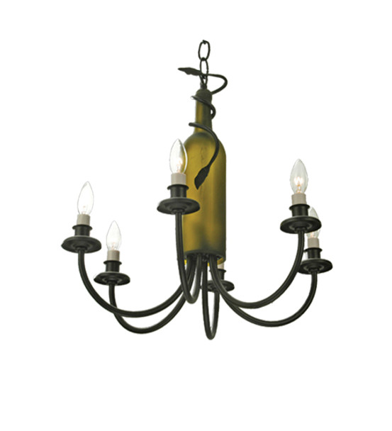 Meyda 17.5"w Tuscan Vineyard Frosted Green 6 Lt Wine Bottle Chandelier - 65616