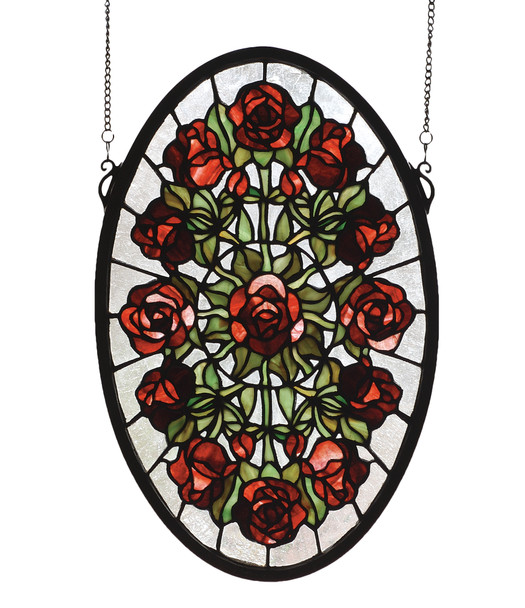 Meyda 11"w X 17"h Oval Rose Garden Stained Glass Window - 66005