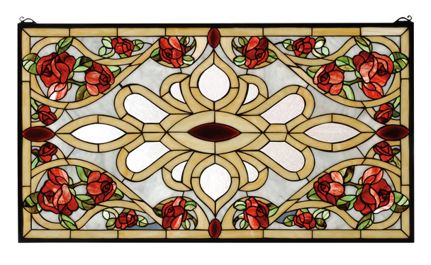 Meyda 36"w X 20"h Bed Of Roses Stained Glass Window - 67139