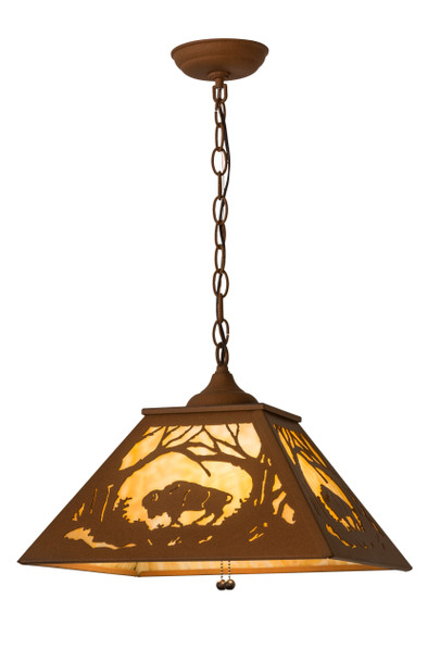 Meyda 16"sq Buffalo At Dawn Pendant - 73995