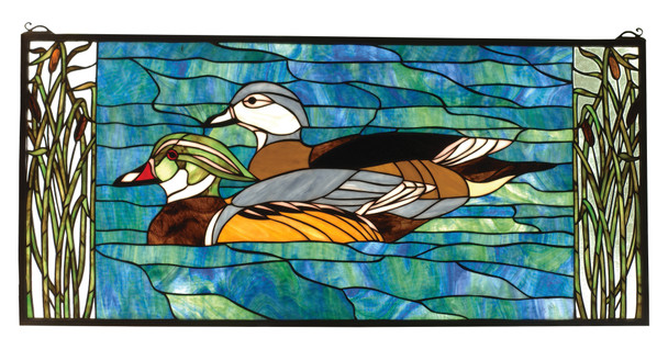 Meyda 35"w X 16"h Wood Ducks Stained Glass Window - 77712