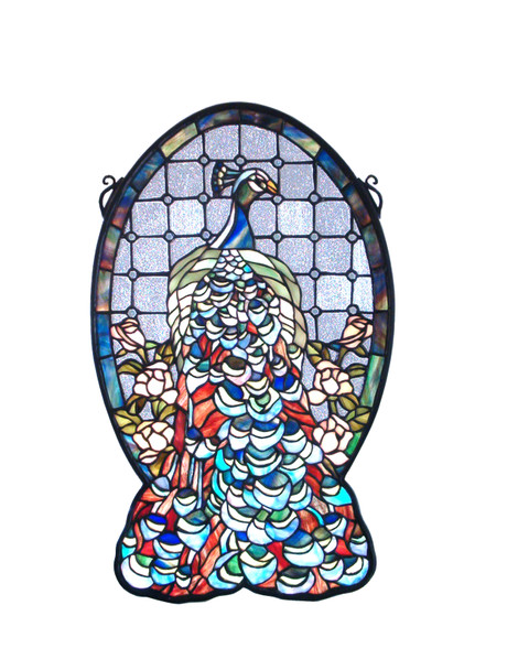 Meyda 12"w X 19"h Peacock Profile Stained Glass Window - 79806