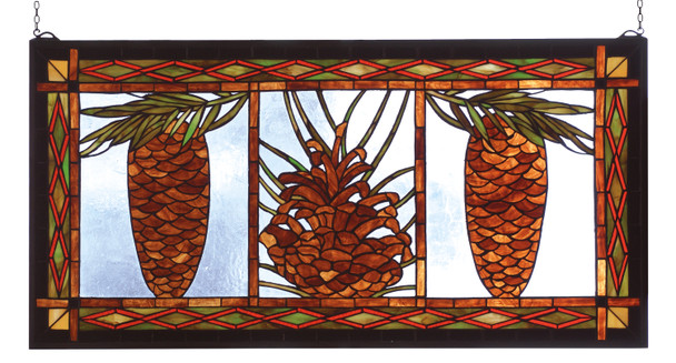 Meyda 36" Wide X 18" High Pinecone Stained Glass Window - 81470